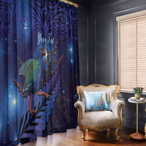 Takahe New Zealand Personalised Window Curtain Harakeke Silver Fern Maori Pattern