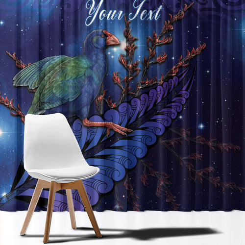 Takahe New Zealand Personalised Window Curtain Harakeke Silver Fern Maori Pattern