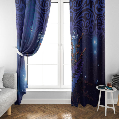Takahe New Zealand Personalised Window Curtain Harakeke Silver Fern Maori Pattern