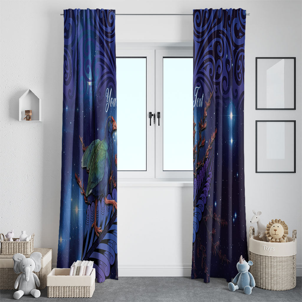 Takahe New Zealand Personalised Window Curtain Harakeke Silver Fern Maori Pattern