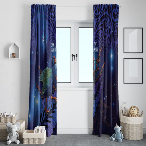 Takahe New Zealand Personalised Window Curtain Harakeke Silver Fern Maori Pattern