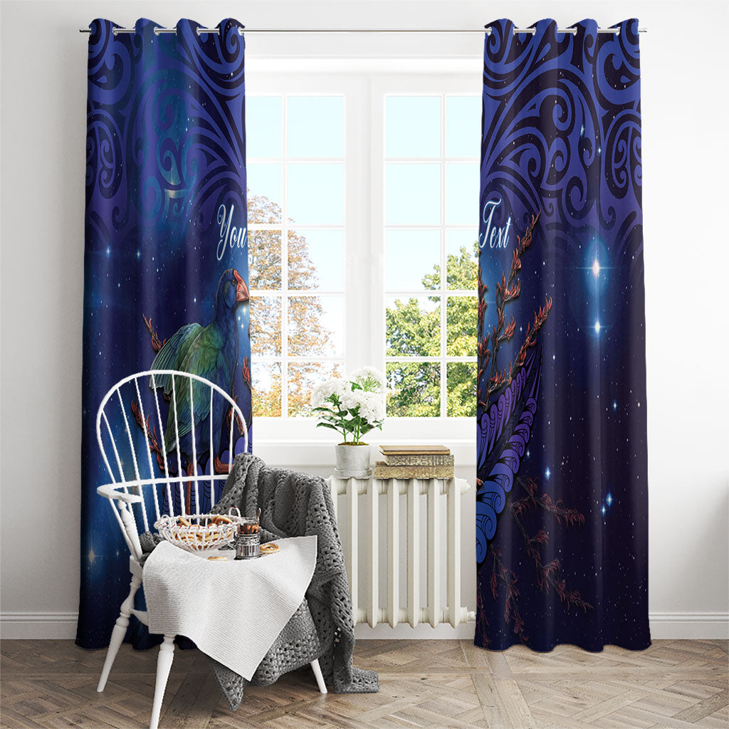 Takahe New Zealand Personalised Window Curtain Harakeke Silver Fern Maori Pattern