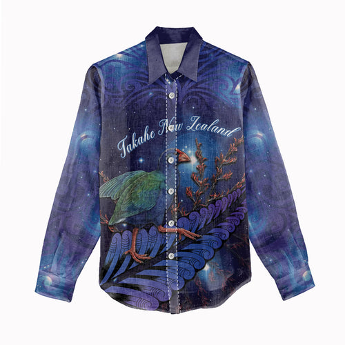 Takahe New Zealand Personalised Women Casual Shirt Harakeke Silver Fern Maori Pattern