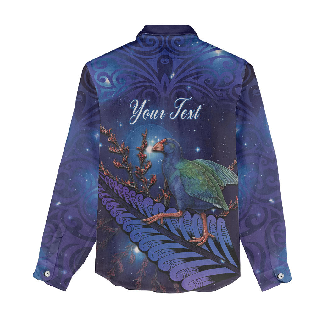 Takahe New Zealand Personalised Women Casual Shirt Harakeke Silver Fern Maori Pattern