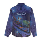 Takahe New Zealand Personalised Women Casual Shirt Harakeke Silver Fern Maori Pattern