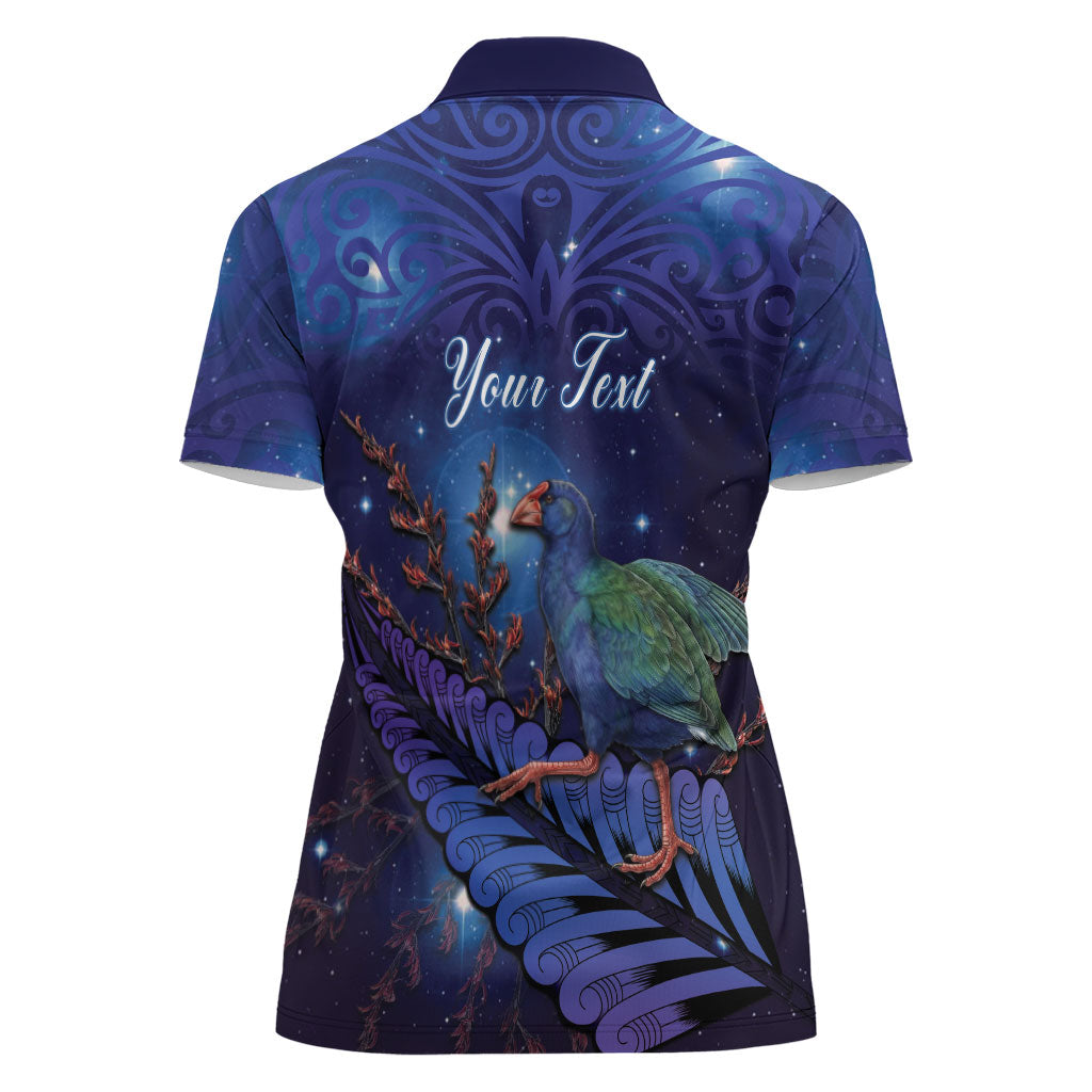 Takahe New Zealand Personalised Women Polo Shirt Harakeke Silver Fern Maori Pattern