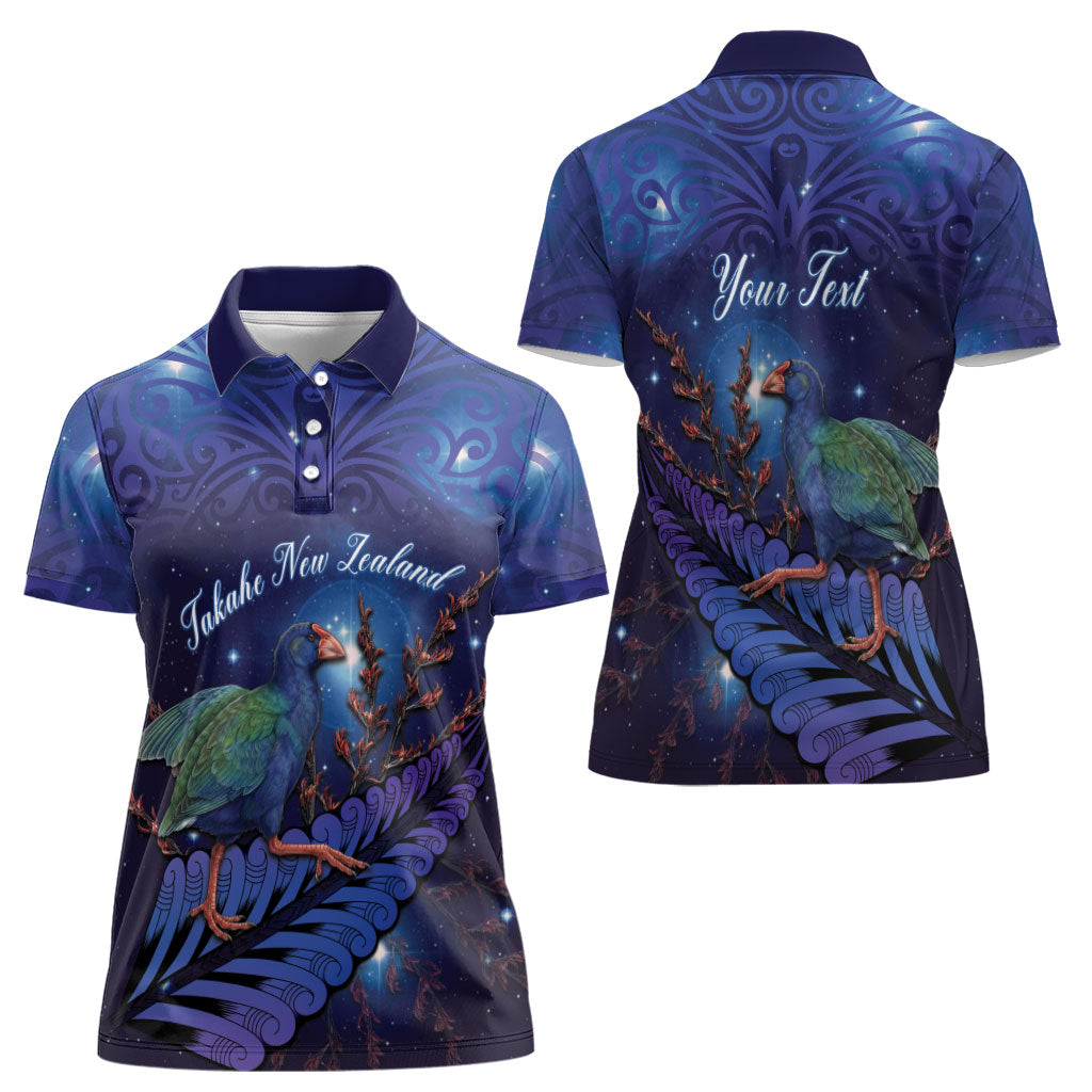 Takahe New Zealand Personalised Women Polo Shirt Harakeke Silver Fern Maori Pattern