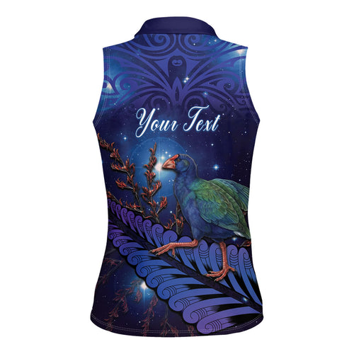 Takahe New Zealand Personalised Women Sleeveless Polo Shirt Harakeke Silver Fern Maori Pattern
