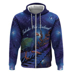 Takahe New Zealand Personalised Zip Hoodie Harakeke Silver Fern Maori Pattern