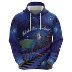 Takahe New Zealand Personalised Zip Hoodie Harakeke Silver Fern Maori Pattern