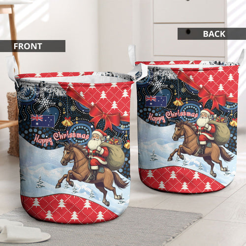 Australia Christmas In July Laundry Basket Santa Horse Racing Aboriginal Dot Art