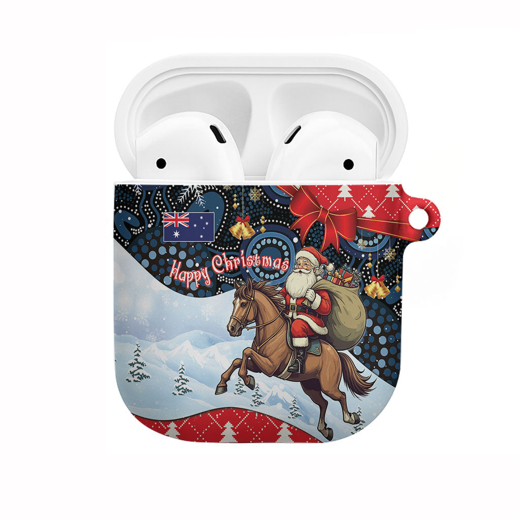 Australia Christmas In July AirPods Case Santa Horse Racing Aboriginal Dot Art