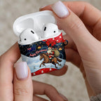 Australia Christmas In July AirPods Case Santa Horse Racing Aboriginal Dot Art