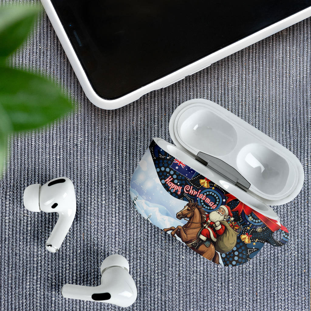 Australia Christmas In July AirPods Case Santa Horse Racing Aboriginal Dot Art