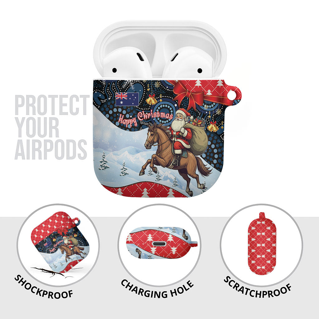 Australia Christmas In July AirPods Case Santa Horse Racing Aboriginal Dot Art