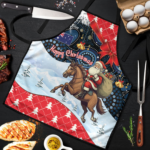 Australia Christmas In July Apron Santa Horse Racing Aboriginal Dot Art