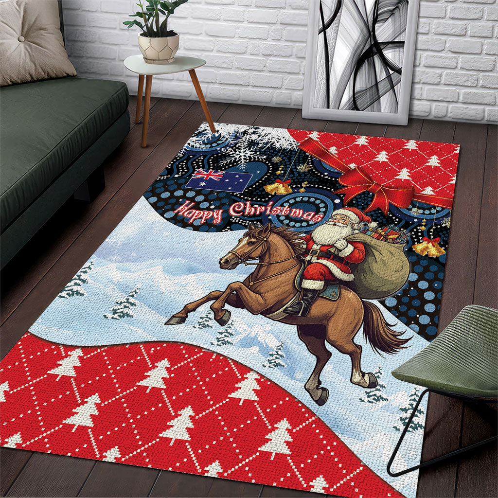 Australia Christmas In July Area Rug Santa Horse Racing Aboriginal Dot Art