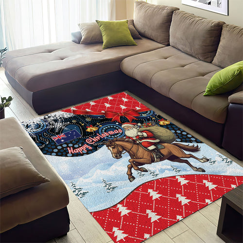 Australia Christmas In July Area Rug Santa Horse Racing Aboriginal Dot Art