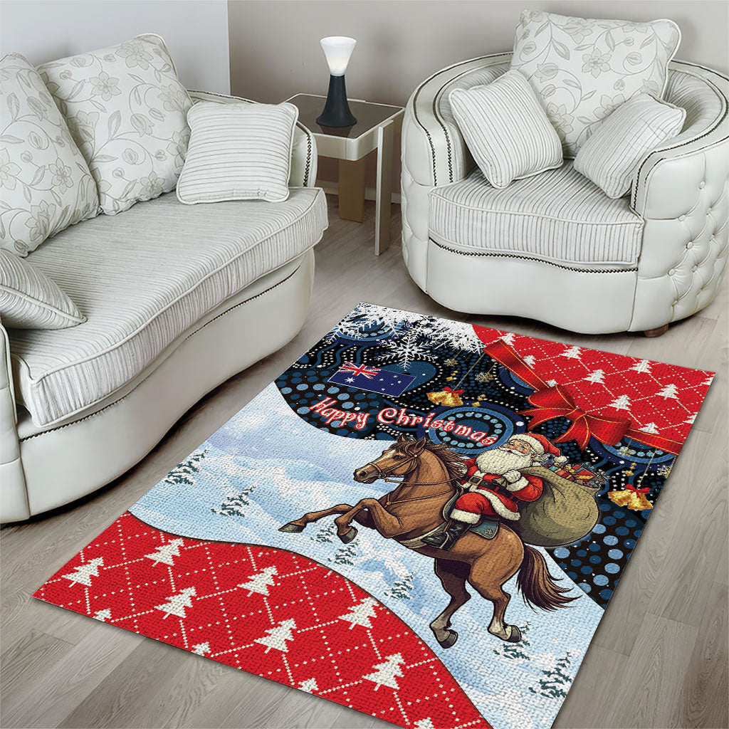 Australia Christmas In July Area Rug Santa Horse Racing Aboriginal Dot Art