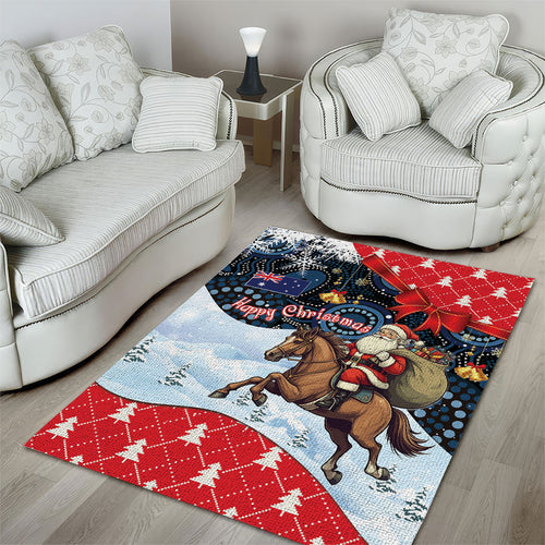 Australia Christmas In July Area Rug Santa Horse Racing Aboriginal Dot Art