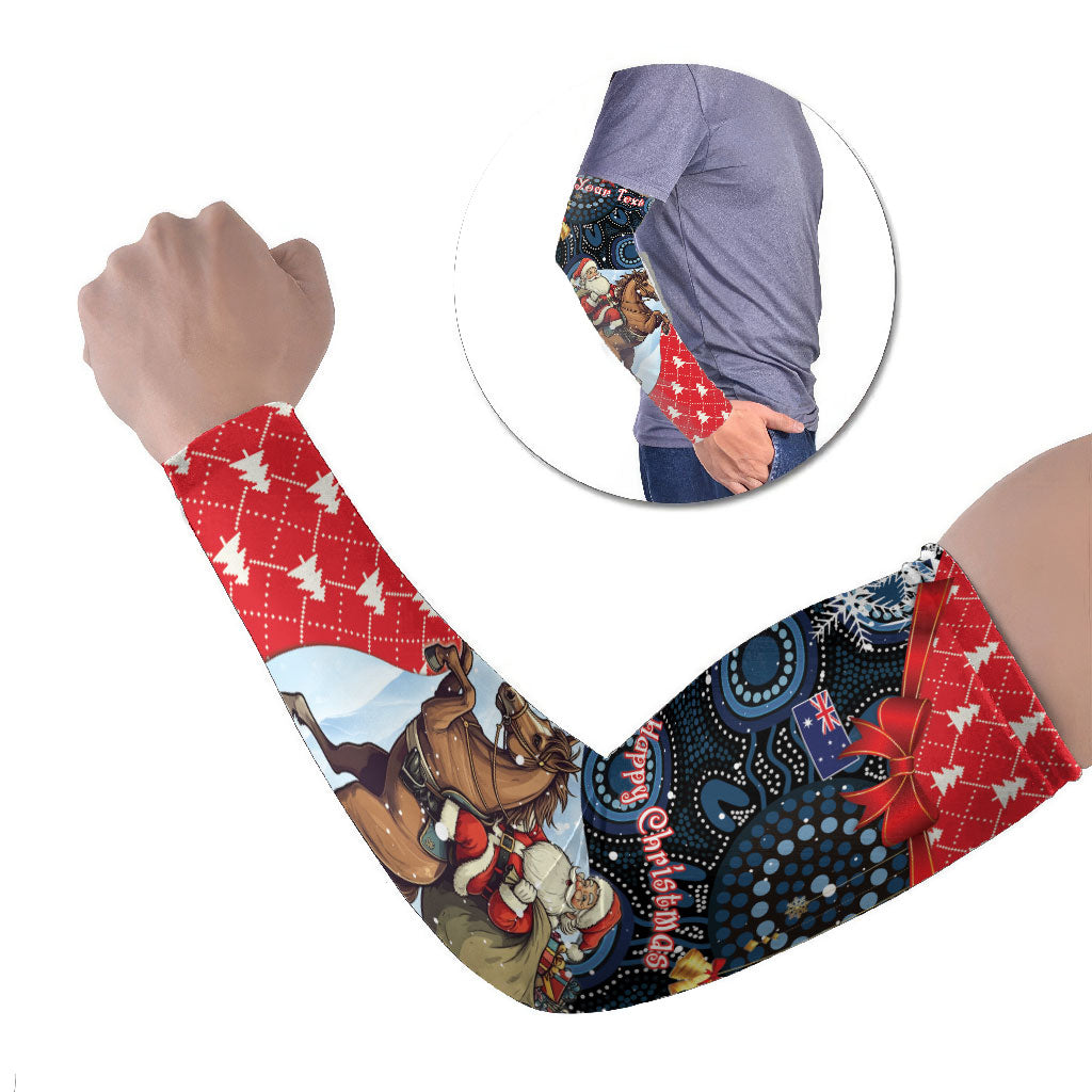 Australia Christmas In July Personalised Arm Sleeves Santa Horse Racing Aboriginal Dot Art