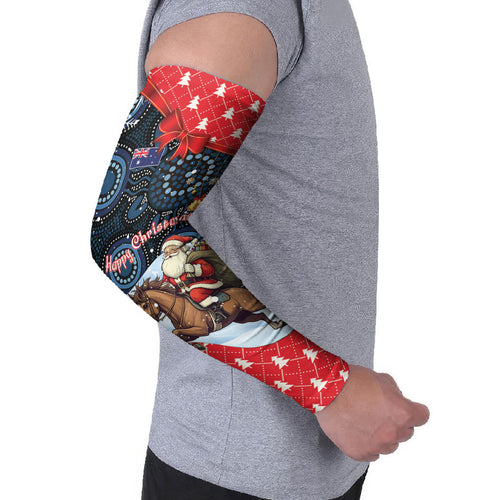 Australia Christmas In July Personalised Arm Sleeves Santa Horse Racing Aboriginal Dot Art