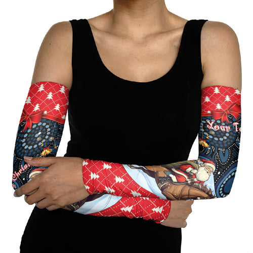 Australia Christmas In July Personalised Arm Sleeves Santa Horse Racing Aboriginal Dot Art