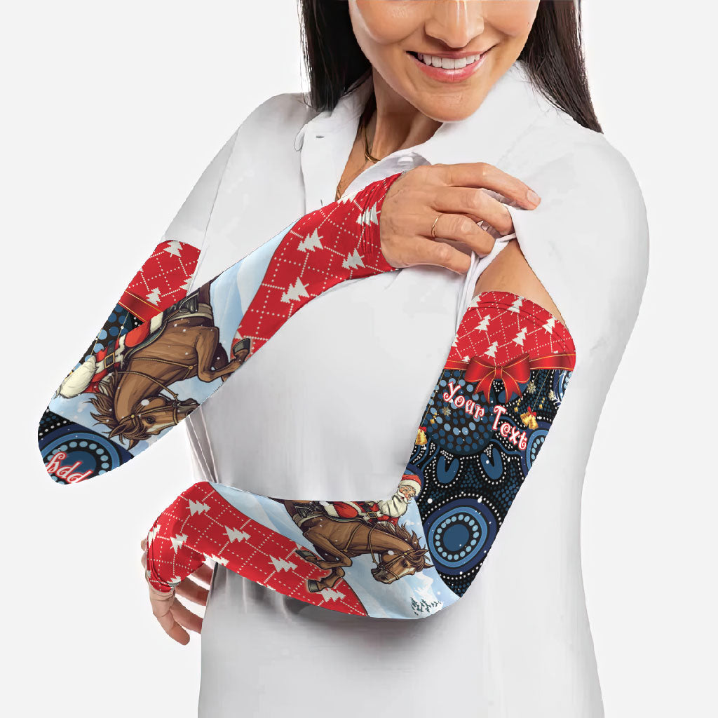Australia Christmas In July Personalised Arm Sleeves Santa Horse Racing Aboriginal Dot Art