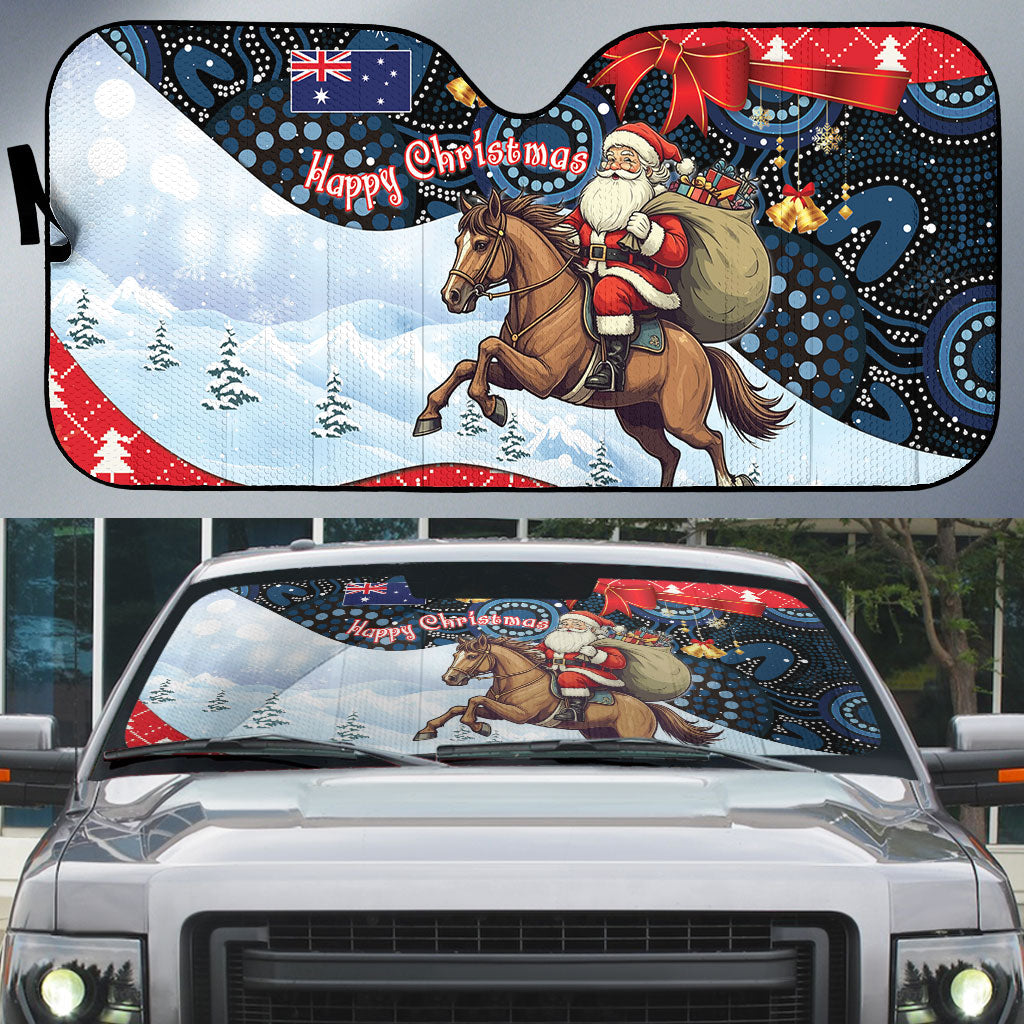 Australia Christmas In July Auto Sun Shade Santa Horse Racing Aboriginal Dot Art