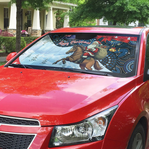 Australia Christmas In July Auto Sun Shade Santa Horse Racing Aboriginal Dot Art