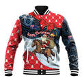 Australia Christmas In July Personalised Baseball Jacket Santa Horse Racing Aboriginal Dot Art