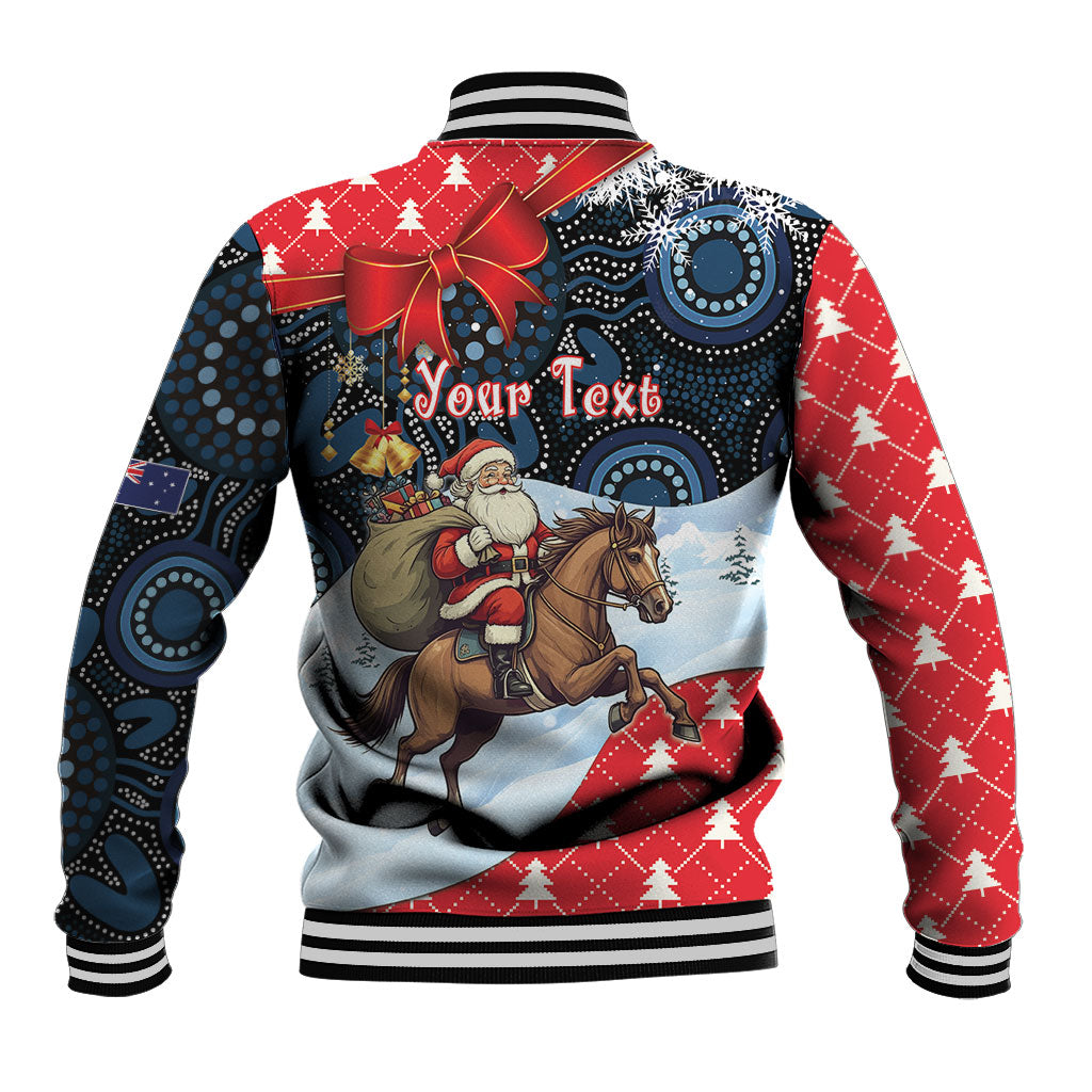 Australia Christmas In July Personalised Baseball Jacket Santa Horse Racing Aboriginal Dot Art