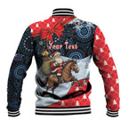 Australia Christmas In July Personalised Baseball Jacket Santa Horse Racing Aboriginal Dot Art