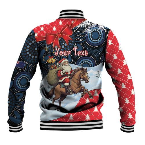 Australia Christmas In July Personalised Baseball Jacket Santa Horse Racing Aboriginal Dot Art