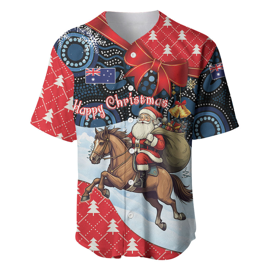 Australia Christmas In July Personalised Baseball Jersey Santa Horse Racing Aboriginal Dot Art