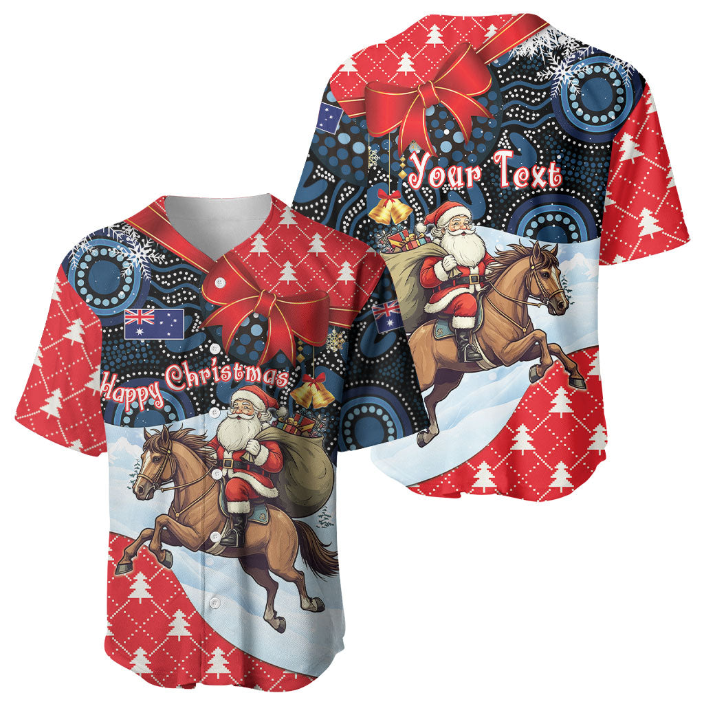 Australia Christmas In July Personalised Baseball Jersey Santa Horse Racing Aboriginal Dot Art