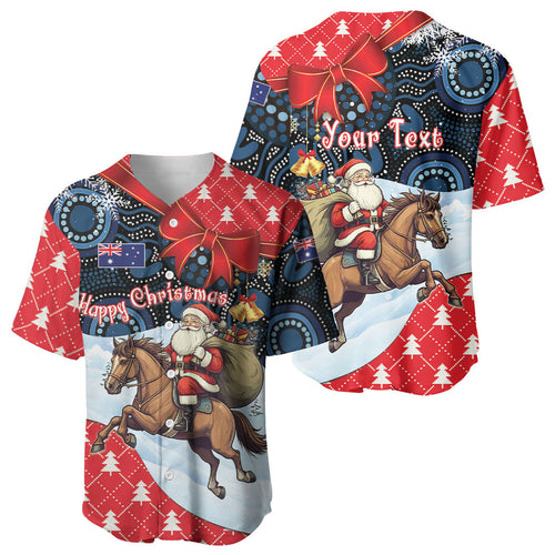 Australia Christmas In July Personalised Baseball Jersey Santa Horse Racing Aboriginal Dot Art