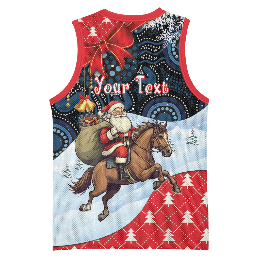 Australia Christmas In July Personalised Basketball Jersey Santa Horse Racing Aboriginal Dot Art