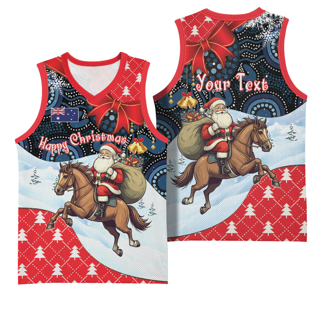 Australia Christmas In July Personalised Basketball Jersey Santa Horse Racing Aboriginal Dot Art