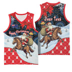 Australia Christmas In July Personalised Basketball Jersey Santa Horse Racing Aboriginal Dot Art