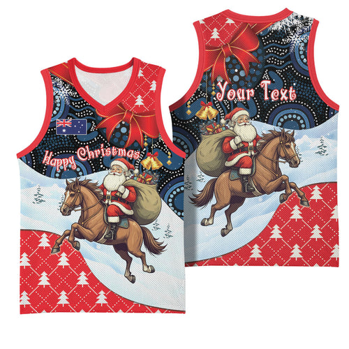 Australia Christmas In July Personalised Basketball Jersey Santa Horse Racing Aboriginal Dot Art