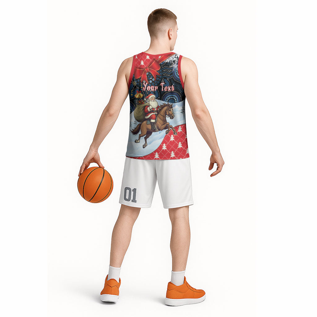 Australia Christmas In July Personalised Basketball Jersey Santa Horse Racing Aboriginal Dot Art