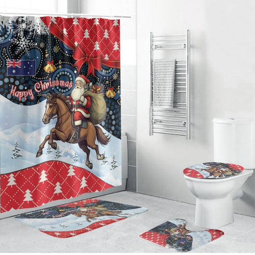 Australia Christmas In July Bathroom Set Santa Horse Racing Aboriginal Dot Art
