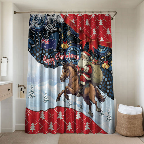 Australia Christmas In July Bathroom Set Santa Horse Racing Aboriginal Dot Art