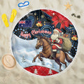 Australia Christmas In July Beach Blanket Santa Horse Racing Aboriginal Dot Art