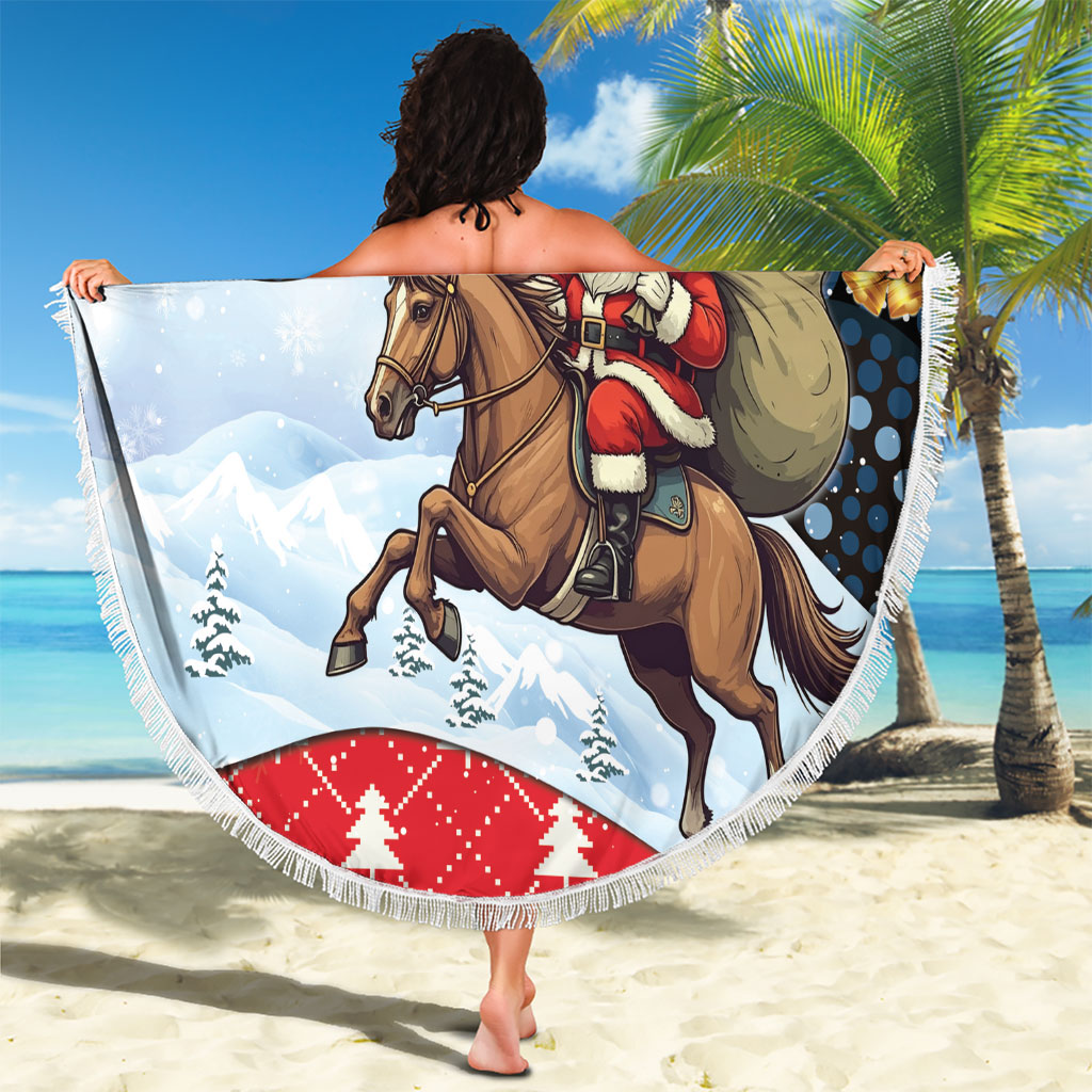 Australia Christmas In July Beach Blanket Santa Horse Racing Aboriginal Dot Art