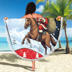 Australia Christmas In July Beach Blanket Santa Horse Racing Aboriginal Dot Art