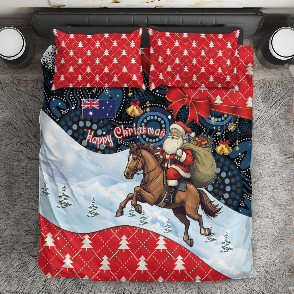 Australia Christmas In July Bedding Set Santa Horse Racing Aboriginal Dot Art
