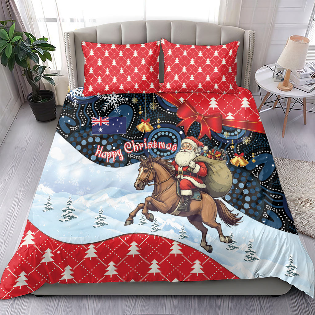 Australia Christmas In July Bedding Set Santa Horse Racing Aboriginal Dot Art
