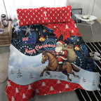 Australia Christmas In July Bedding Set Santa Horse Racing Aboriginal Dot Art
